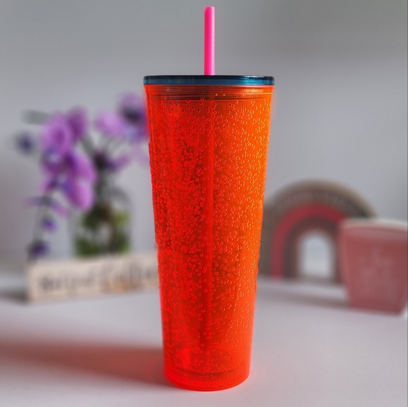 🎁GAVE AS FREE GIFT W ORDER 🧡💙 STARBUCKS🥤Neon Orange Bubble Venti 24oz - Picture 4 of 7